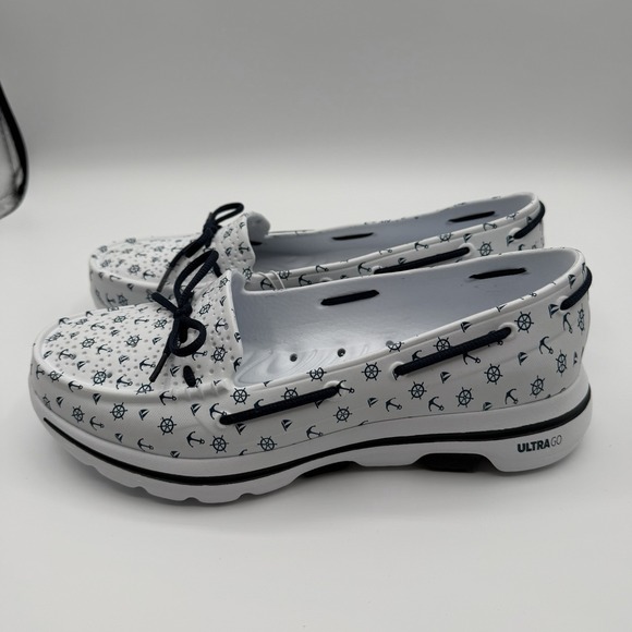Skechers Cali Gear Ultra Go Walk 5 Boat Shoes Womens Sz 8 White Nautical Anchors - Picture 6 of 10